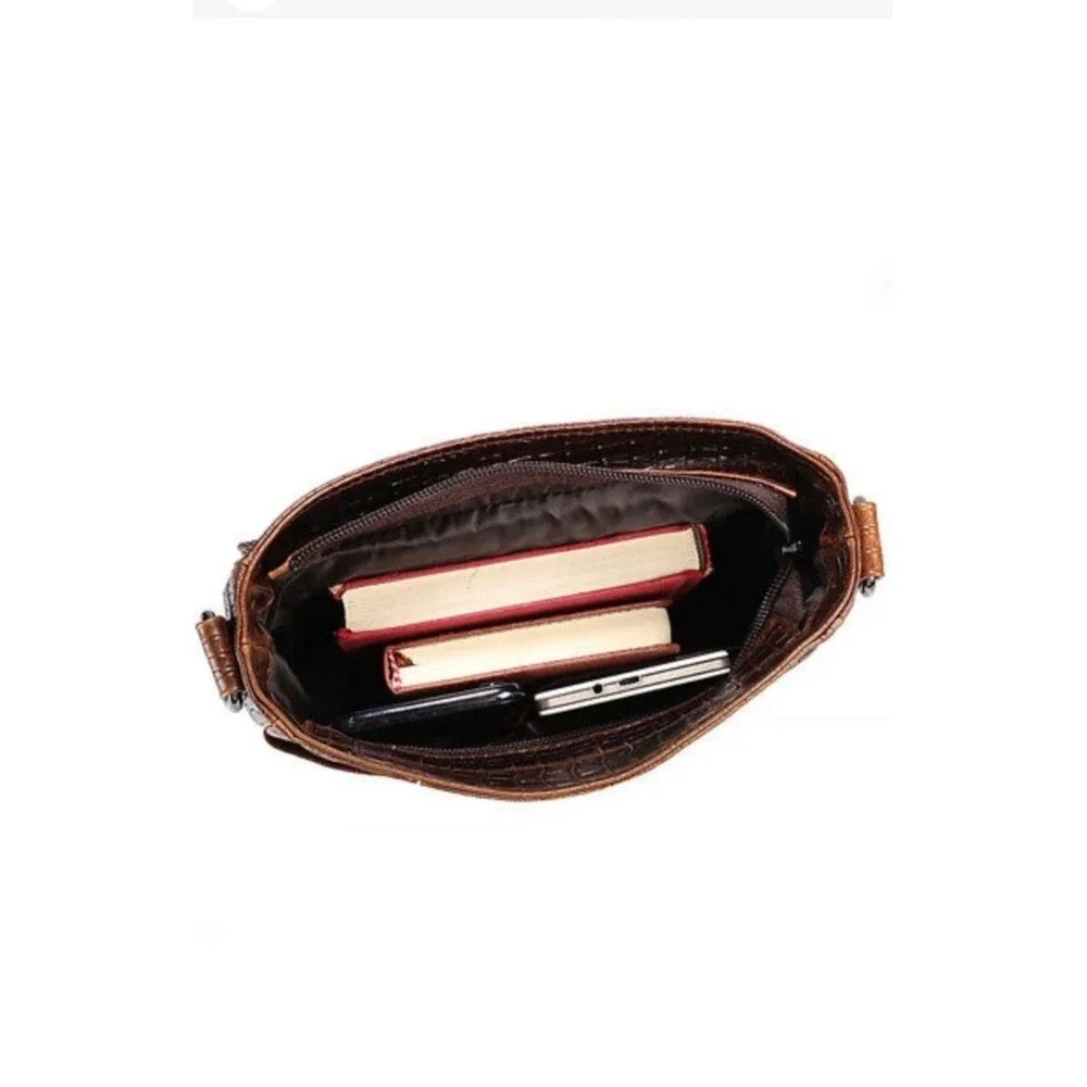 100% Genuine Leather Unisex Shoulder Bag Crocodile Pattern Bag 11